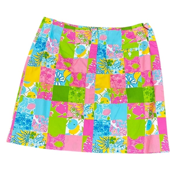 Lilly Pulitzer Vtg 90’s pink blue green Multicolor Patchwork A-Line Skirt 14 - Picture 2 of 6